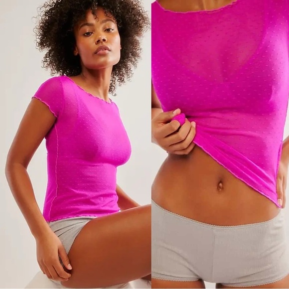 NEW Intimately Free People On The Dot Baby Tee in Neon Pop Small - Picture 1 of 5